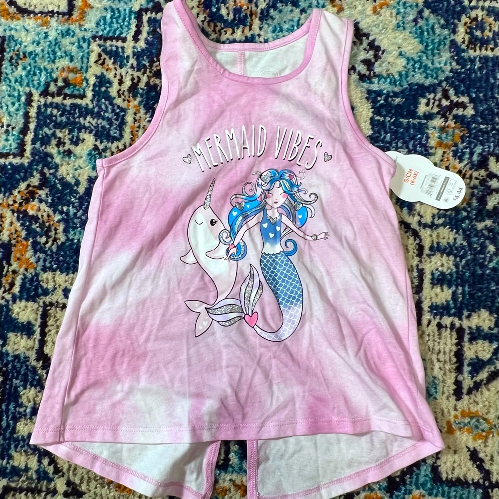 Girls mermaid vibes, pink tie dye tank top, NWT